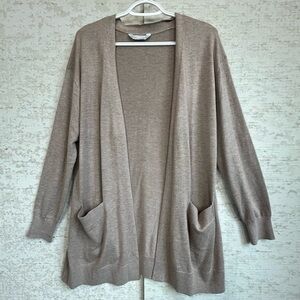 Cashmere Blend Taupe Camel Cardigan Long Line Sz M Patch Pockets Luxury Wool